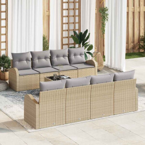 vidaXL Tuin Sofa Set 9 pcs Beige en Grijs Poly rattan, staal en glas