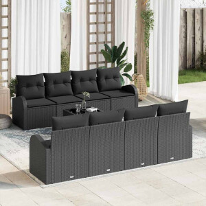 vidaXL Tuin Sofa Set met opslag met kussen 9 pcs Zwart poly rattan