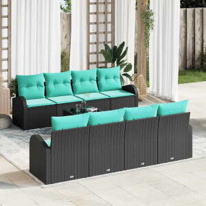 vidaXL Bankstel met kussen 9 pcs Zwart en Turquoise poly rattan