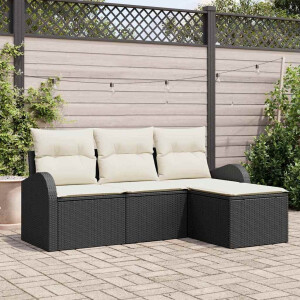 vidaXL Bankstel met kussen met opslag 4 pcs Zwart en Wit poly rattan