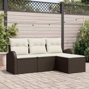 vidaXL Bankstel met kussen met opslag 4 pcs Bruin en wit poly rattan