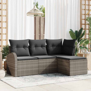 vidaXL Bankstel met kussen met opslag 4 pcs Grijs poly rattan