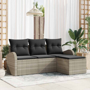 vidaXL Bankstel met kussen met opslag 4 pcs Lichtgrijs poly rattan