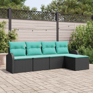 vidaXL Bankstel met kussen 5 pcs Zwart en Turquoise poly rattan