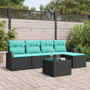 vidaXL Bankstel met kussen 6 pcs Zwart en Turquoise poly rattan