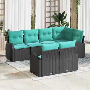 vidaXL Tuin Sofa Set met kussen 7 pcs Zwart en turquoise poly rattan