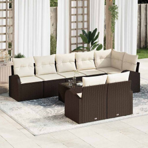 vidaXL Bankstel met kussen met opslag 9 pcs Bruin en wit poly rattan