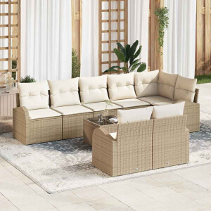 vidaXL Bankstel met kussen met opslag 9 pcs Beige en Wit poly rattan