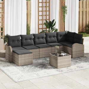 vidaXL Bankstel met kussen met opslag 8 pcs Grijs poly rattan