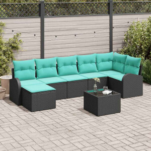 vidaXL Bankstel met kussen 8 pcs Zwart en Turquoise poly rattan