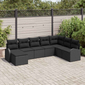 vidaXL Bankstel met kussen met opslag 8 pcs Zwart poly rattan