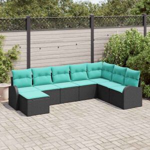 vidaXL Bankstel met kussen 8 pcs Zwart en Turquoise poly rattan