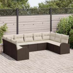 vidaXL Tuin Sofa Set met kussen 9 pcs Bruin en wit Poly riet