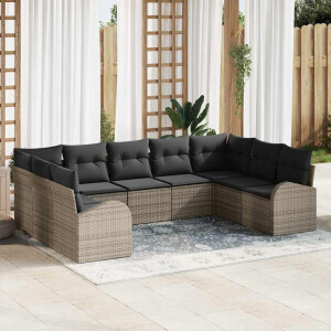 vidaXL Tuin Sofa Set met kussen 9 pcs Grijs Poly riet