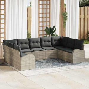 vidaXL Tuin Sofa Set met kussen 9 pcs Lichtgrijs Poly riet