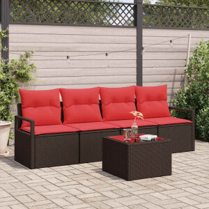 vidaXL Bankstel met kussen met opslag 5 pcs Beige en Rood poly rattan