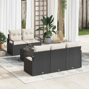 vidaXL Tuin Sofa Set met kussen 6 pcs Zwart en Crème poly rattan