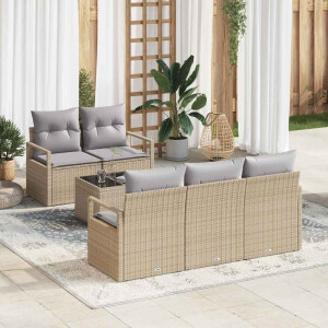 vidaXL Tuin Sofa Set met kussen 6 pcs Beige en Grijs poly rattan
