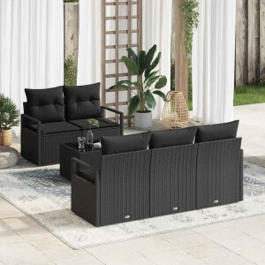vidaXL Tuin Sofa Set met kussen met opslag 6 pcs Zwart poly rattan