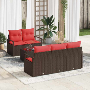 vidaXL Tuin Sofa Set met kussen 6 pcs Beige en Rood poly rattan