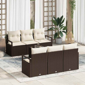 vidaXL Tuin Sofa Set met kussen 7 pcs Bruin en Crème poly rattan