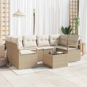 vidaXL Tuin Sofa Set 7 pcs Beige en Crème Poly rattan, staal en glas