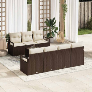 vidaXL Tuin Sofa Set 8 pcs Bruin en Crème Poly rattan, staal en glas