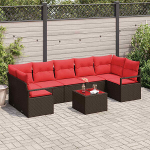 vidaXL Tuin Sofa Set met kussen 8 pcs Beige en Rood poly rattan