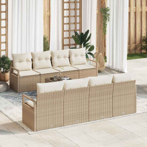 vidaXL Tuin Sofa Set met kussen 9 pcs Beige en Crème poly rattan