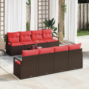 vidaXL Bankstel met kussen met opslag 9 pcs Beige en Rood poly rattan