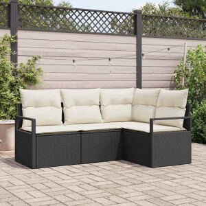vidaXL Tuin Sofa Set met kussen met opslag 4 pcs Zwart en Crème