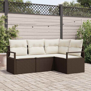 vidaXL Tuin Sofa Set met kussen met opslag 4 pcs Bruin en Crème