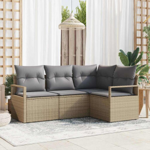 vidaXL Bankstel met kussen 4 pcs Beige en Licht Grijs poly rattan