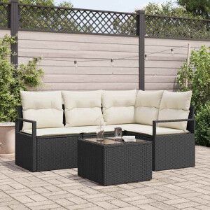 vidaXL Tuin Sofa Set met kussen met opslag 5 pcs Bruin en Crème