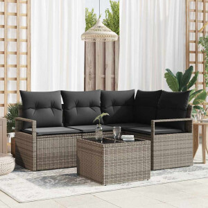 vidaXL Bankstel met kussen met opslag 5 pcs Lichtgrijs poly rattan