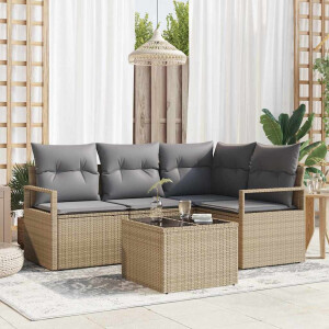 vidaXL Bankstel met kussen 5 pcs Beige en Licht Grijs poly rattan