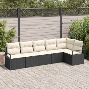 vidaXL Bankstel met kussen met opslag 6 pcs Zwart en Crème poly rattan