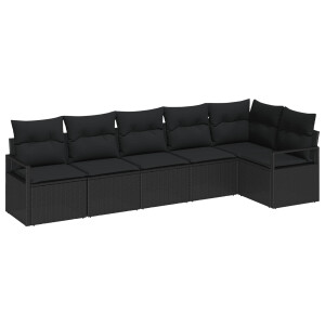 vidaXL Tuin Sofa Set 6 pcs Zwart Poly Rattan en Poedergecoat Staal