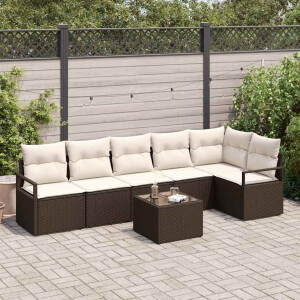 vidaXL Tuin Sofa Set met kussen met opslag 7 pcs Bruin en Crème