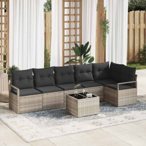 vidaXL Bankstel met kussen met opslag 7 pcs Lichtgrijs poly rattan
