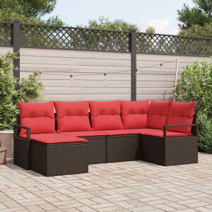 vidaXL Bankstel met kussen met opslag 6 pcs Bruin en Rood poly rattan