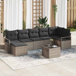 vidaXL Bankstel met kussen met opslag 8 pcs Lichtgrijs poly rattan