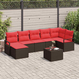 vidaXL Bankstel met kussen met opslag 8 pcs Bruin en Rood poly rattan