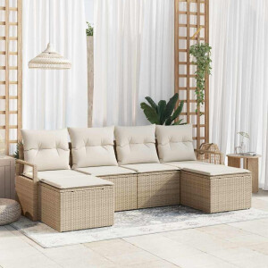 vidaXL Tuin Sofa Set met kussen met opslag 6 pcs Beige en Crème