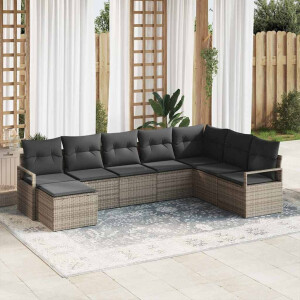 vidaXL Bankstel met kussen met opslag 8 pcs Grijs poly rattan