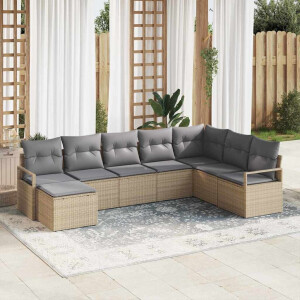 vidaXL Bankstel met kussen 8 pcs Beige en Licht Grijs poly rattan