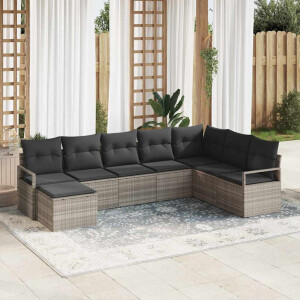 vidaXL Bankstel met kussen met opslag 8 pcs Lichtgrijs poly rattan