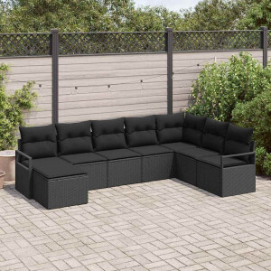 vidaXL Bankstel met kussen met opslag 8 pcs Zwart poly rattan