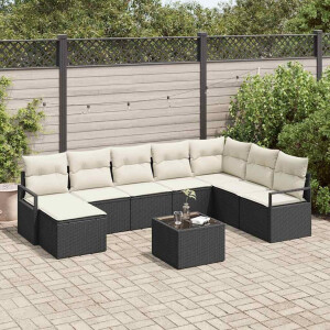 vidaXL Bankstel met kussen met opslag 9 pcs Bruin en Crème poly rattan