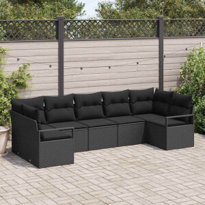 vidaXL Tuinbankenset met kussen met opslag 7 pcs Zwart poly rattan